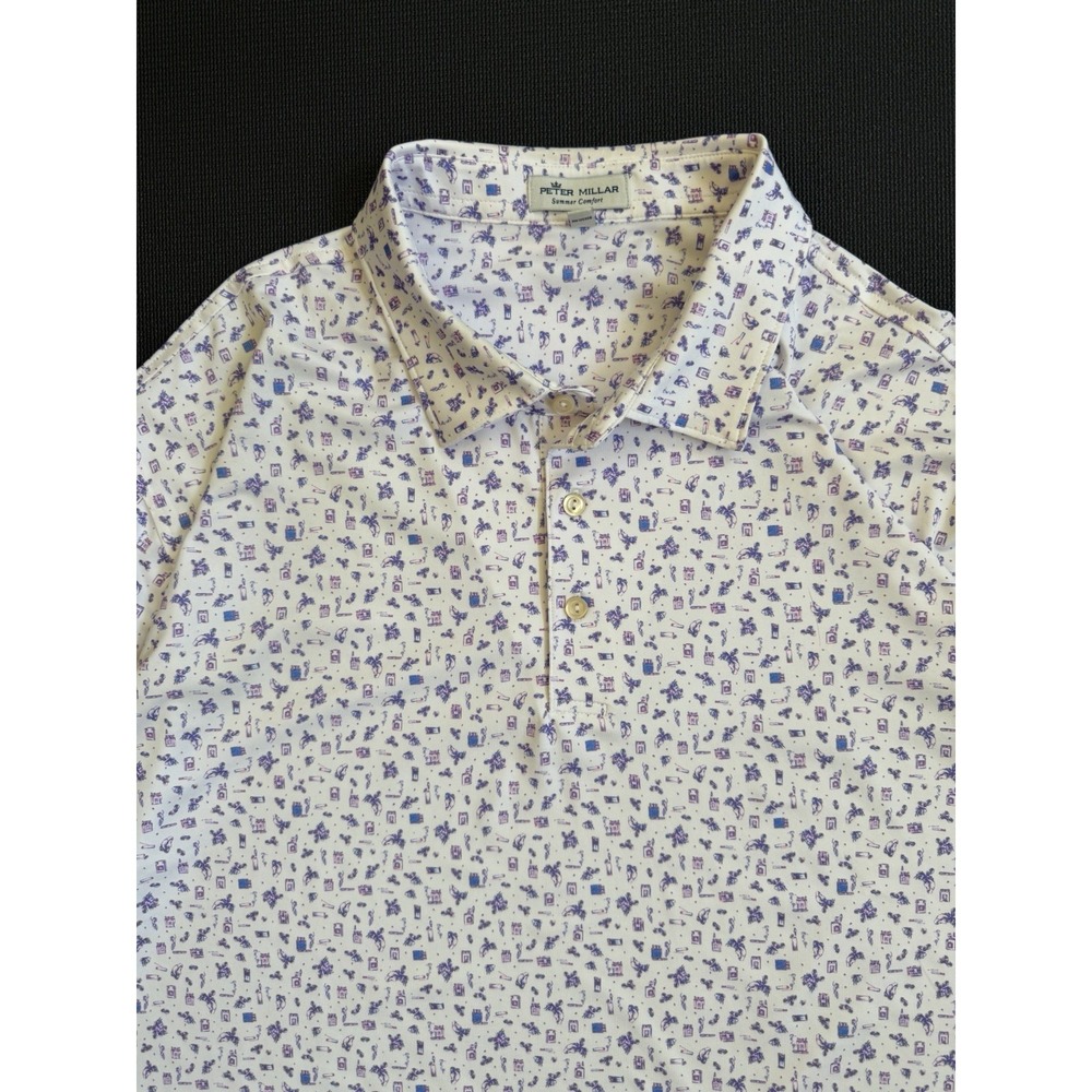 Peter Millar Summer Comfort Polo Shirt Mens XL White All Over Print Golf